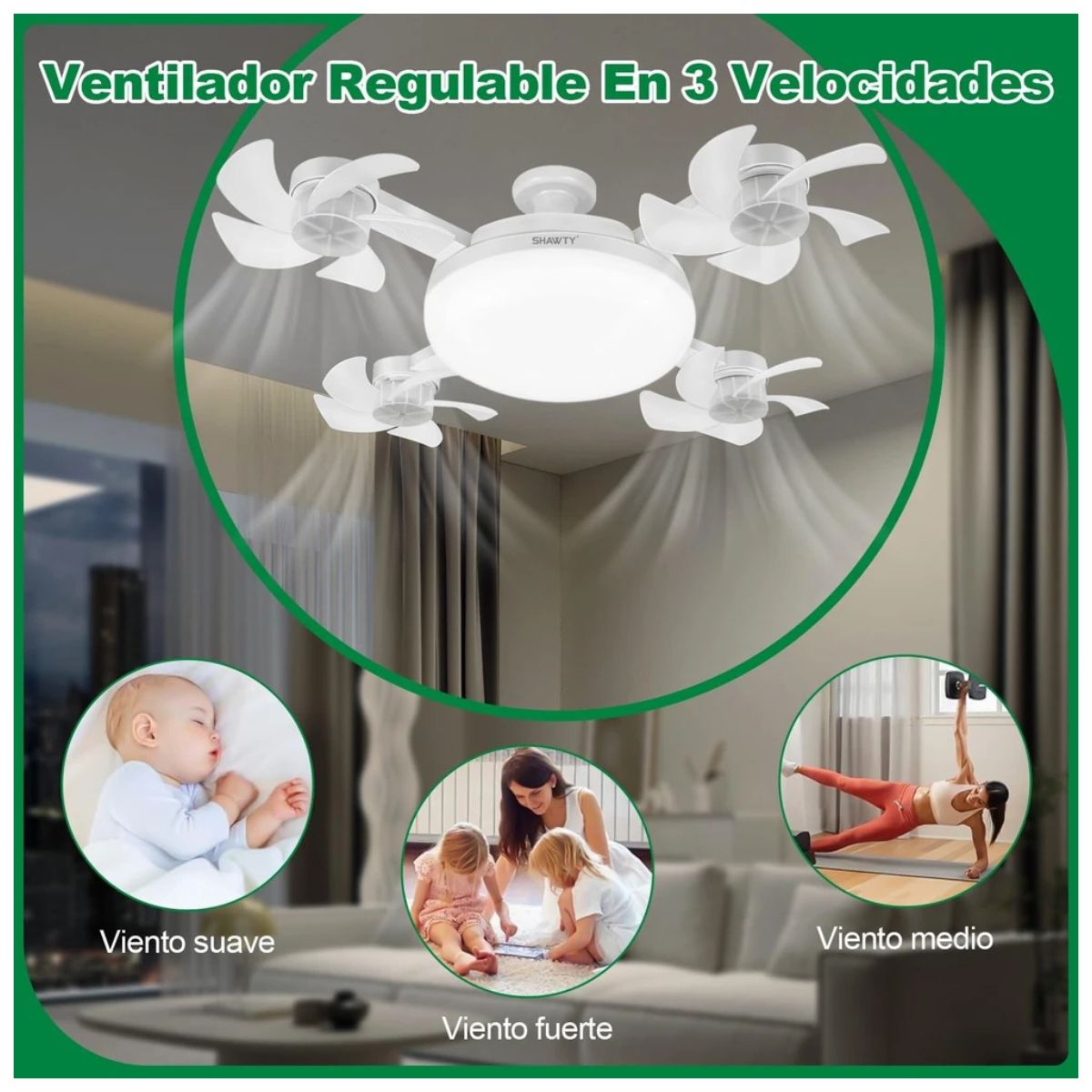 x4 Mini Ventilador + Foco de Techo 50W