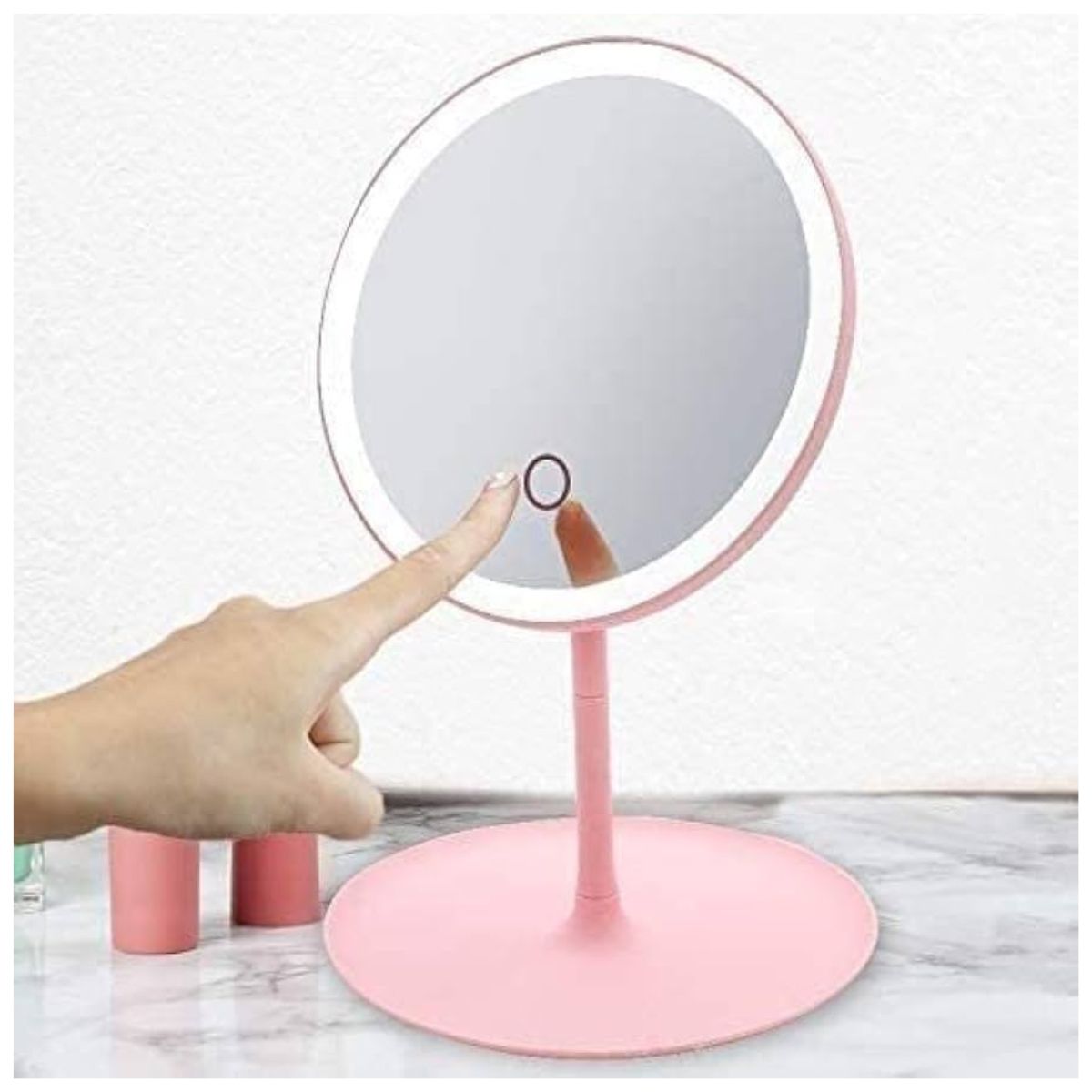 Espejo Maquillaje Redonda Rosa LED 360