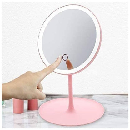 Espejo Maquillaje Redonda Rosa LED 360
