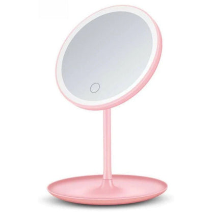 Espejo Maquillaje Redonda Rosa LED 360
